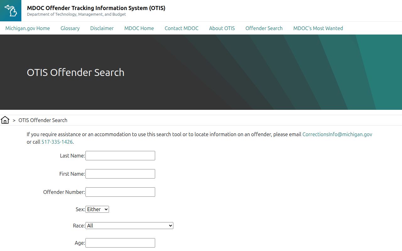OTIS search endpoint for a Mason County inmate release date