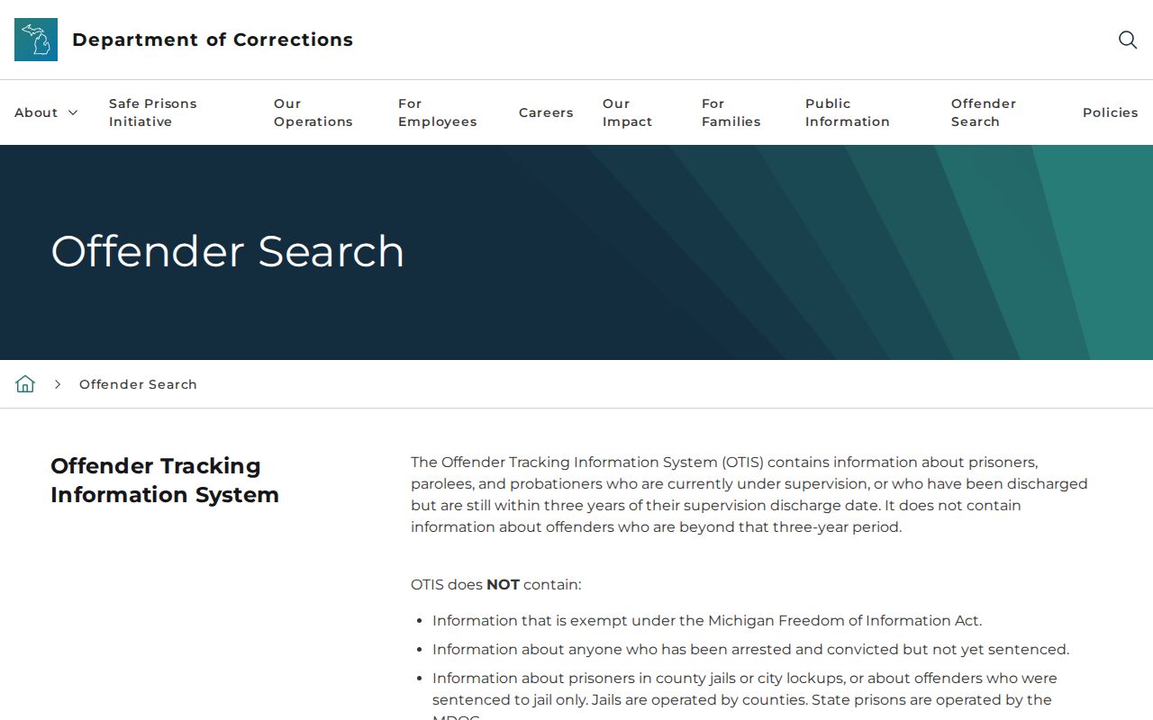 Mason County released inmate search through Michigan MDOC OTIS